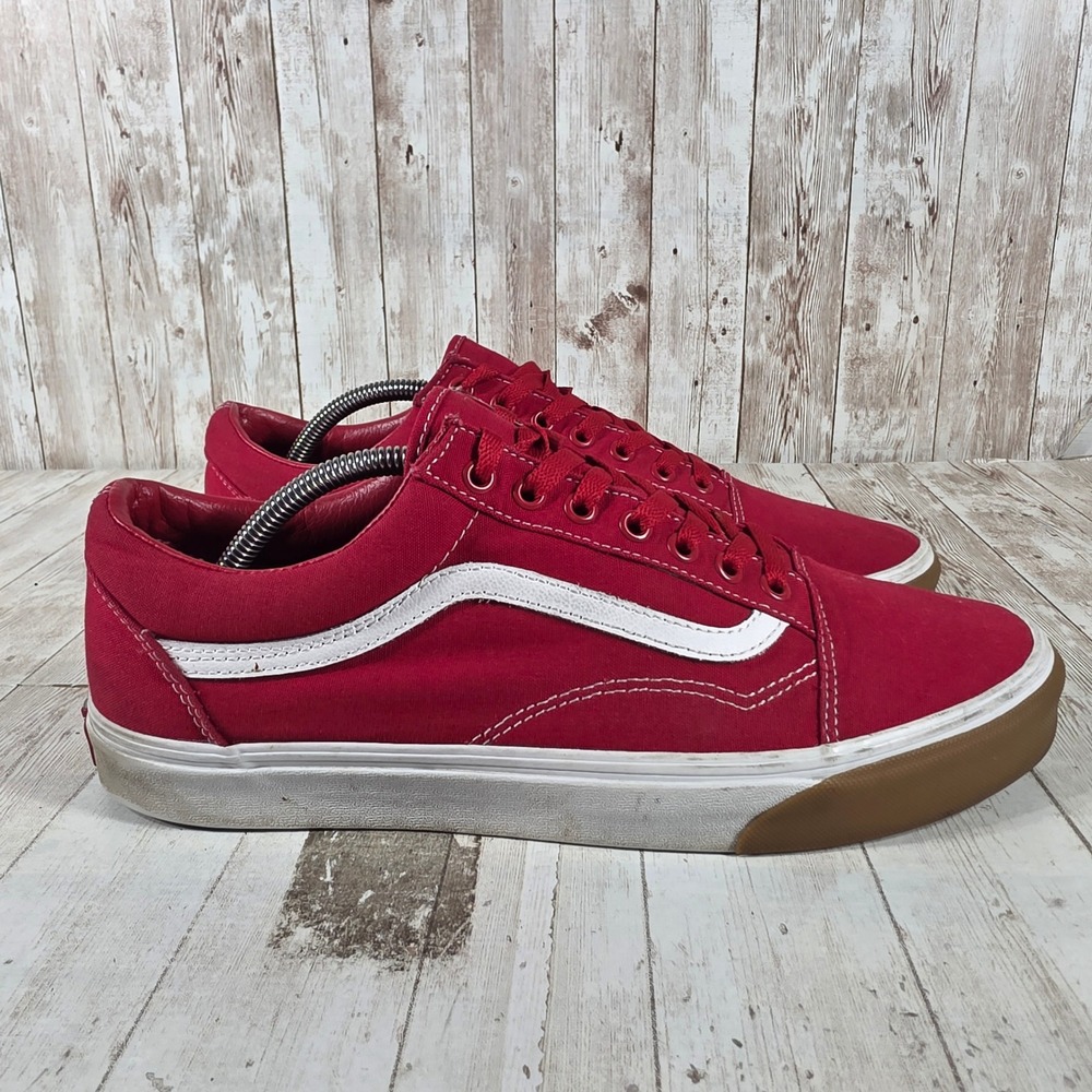 Vans Old Skool Red Canvas Gum Sole Low Top Sneakers Womens 13 Mens 11.5 500714